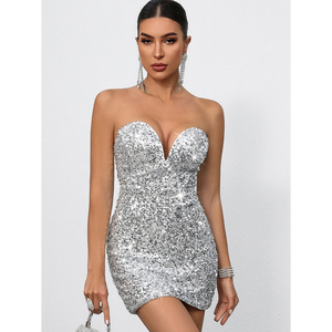 Женское вечернее облегающее мини-платье без рукавов с пайетками для дня рождения, выпускного вечера, вечеринки, из полиэстера, со встроенным бюстгальтером, элегантное, роскошное - Product Image 3