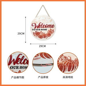 Wooden Welcome Sign Round Doorplate Thanksgiving Home <b>Decor</b> Hanging Item <b>White</b> Circular <b>Pumpkin</b> Theme - Product Image 4