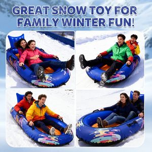 Tube à neige gonflable robuste <span class=keywords><strong>pour</strong></span> adultes (<span class=keywords><strong>2</strong></span> personnes) avec housse en tissu, dossier, corde de remorquage et poignées renforcées - Product Image 4