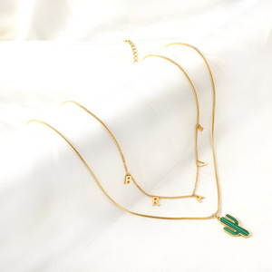 Collar con Colgante de Cactus de Acero Inoxidable para Mujer, Joyería de Moda, Estilo Doble Capa, Accesorio para Fiesta - Product Image 3