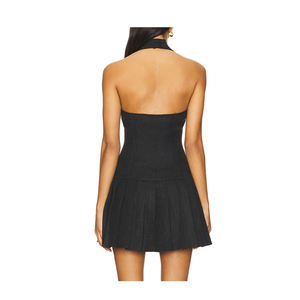 Faux bouton plissé chic ladys hiver formelle <span class=keywords><strong>petite</strong></span> <span class=keywords><strong>robe</strong></span> <span class=keywords><strong>noire</strong></span> pour les femmes - Product Image 3