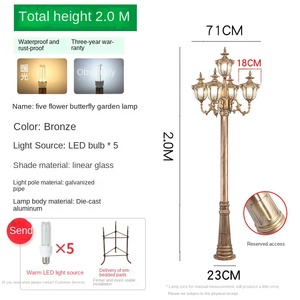 เสาไฟสวนเหล็กกลางแจ้ง หลอดไฟ LED พร้อมโคมแก้ว แสงวอร์มไวท์ 2700K IP66 หลอดไฟ A19 แบบไม่ถอดได้ พร้อมเซ็นเซอร์ตรวจจับความเคลื่อนไหว ใช้พลังงานแสงอาทิตย์ รองรับไฟฟ้ากระแสสลับ 220V - Product Image 6