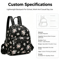 Produsen Tas Ransel Kasual Bermotif Bunga Custom, Tas Ransel Harian Ringan, Tas Ransel Universal Dua Tali Bahu, OEM ODM