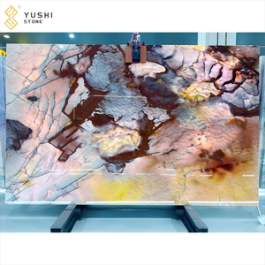 YUSHI moderno pulido Cristallo Cosmopolita Panel de pared de piedra Natural losa de cuarcita Rosa translúcida para decoración de Villa - Product Image 1