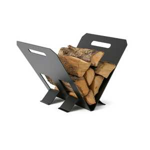 Porte-bûches pour cheminée en acier noir mat 40x29x26 cm, design moderne, poignées intégrées - Product Image 1