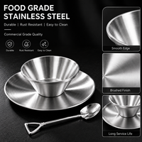 Ensemble de 3 bols à dessert écologiques en acier inoxydable avec cuillère et coupelle à sauce – Lavable au lave-vaisselle, durable pour la restauration commerciale