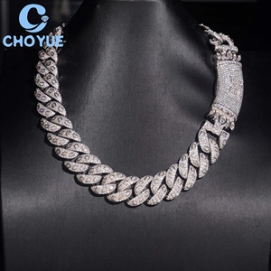 Collar de Cadena Cubana Personalizado con Cierre de Plata de Ley 925, Chapado en Oro Rosa, con Moissanita de 20 mm, Estilo Hiphop para Hombre, Joyería Iced Out - Product Image 1