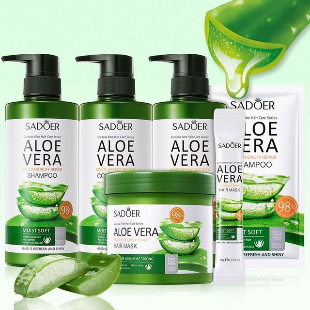 Factory Price 98% Aloe Vera Hair Care Products Set Whitening Shower Gel Nourishing Hair Mask Shampoo and Hair Conditioner