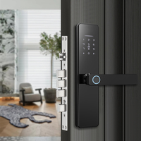 Serrure de porte intelligente noire en bois et acier inoxydable avec empreinte digitale, mot de passe Wi-Fi et télécommande TT Lock pour chambre à coucher