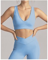 Ensemble de yoga personnalisé avec logo, pour femmes, 2 pièces, soutien-gorge de sport à col en V et dos croisé, leggings évasés à taille en V, tenue de sport pour la salle de gym