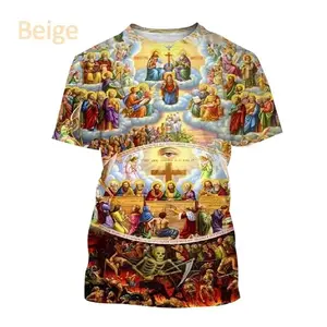 Jésus aime tout le monde chrétien impression 3D T-shirt personnalité vierge marie dieu vous bénisse décontracté à manches courtes hommes T-shirt hauts