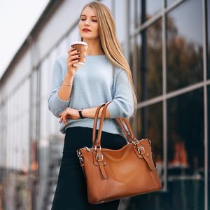 Bolso de Mano de Cuero Genuino para Mujer, Bolso Tote, Bolso de Hombro, Bolso Satchel, Bolso Hobo con Asa Superior, Cierre de Cremallera - Product Image 2