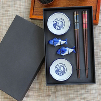 Nouvel ensemble de vaisselle de fête moderne et écologique de haute qualité pour 2 personnes, coffret cadeau, vaisselle élégante en bois, baguettes, ensemble de sushi