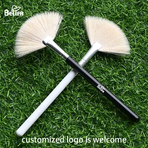 BELIFA Hot Selling Single Portable 100% Natural Super Fluffy Soft White Goat Hair Fan Brushes For Facial Mask Brush Applicator