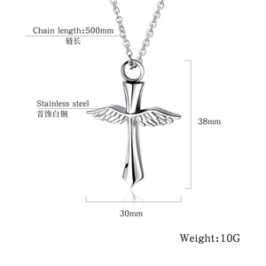 Collar de urna de alas de Ángel para cenizas, recuerdo de Cruz de acero inoxidable, cremación conmemorativa para madre e hijo - Product Image 2