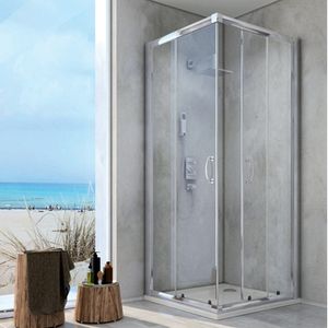 Cabine de douche d'angle moderne essentielle 80 cm avec porte coulissante unilatérale en verre trempé sans cadre - Product Image 1