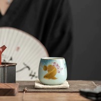 Service à thé de luxe haut de gamme en céramique style chinois, motif Poisson Dragon Doré, pour la prospérité et la richesse, idéal pour le camping