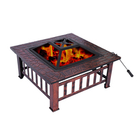 Chauffage extérieur Table carrée Grilles de barbecue sans fumée Foyer de jardin Poêle à bois en métal Foyers avec écran à étincelles