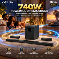 Système de barre de son 7.1.4 canaux 740W avec Dolby Atmos, 12 haut-parleurs, enceintes arrière sans fil et caisson de basses de 8 pouces