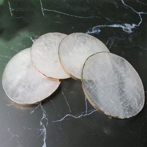 Round Gold Edge Plate White <strong>Crystal</strong> <strong>Coasters</strong> for Home Decoration - Product Image 5