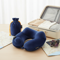 Oreiller de voyage en peluche en forme de U gonflable portable avec valve d'air réglable, design ergonomique, logo personnalisé, oreiller de cou pour avion
