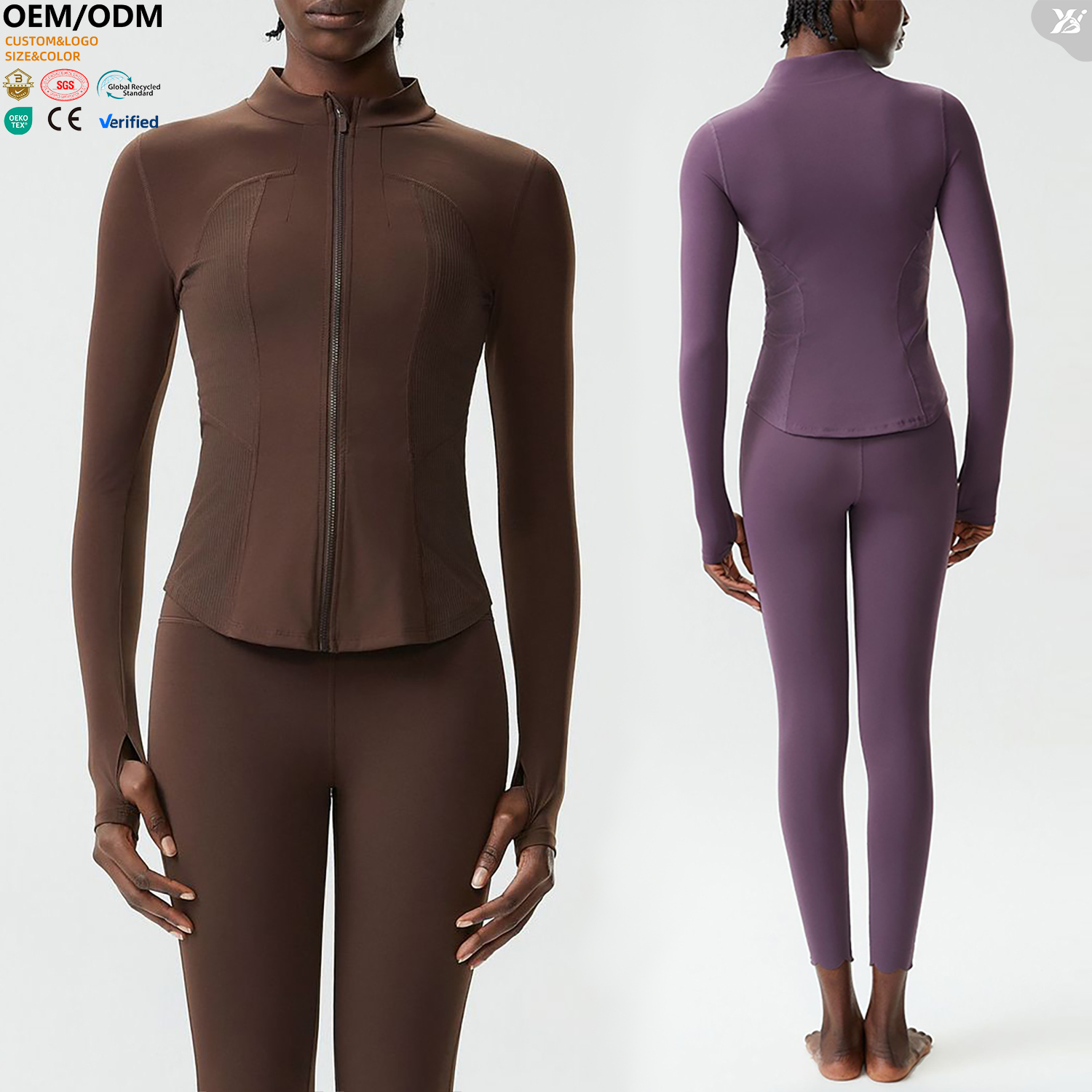 XW-AT593 Lightweight Standing Collar Full-Zip Activewear Slim Fit Tops Workout Breathable Fitness Yoga Jackets With Thumb Holes