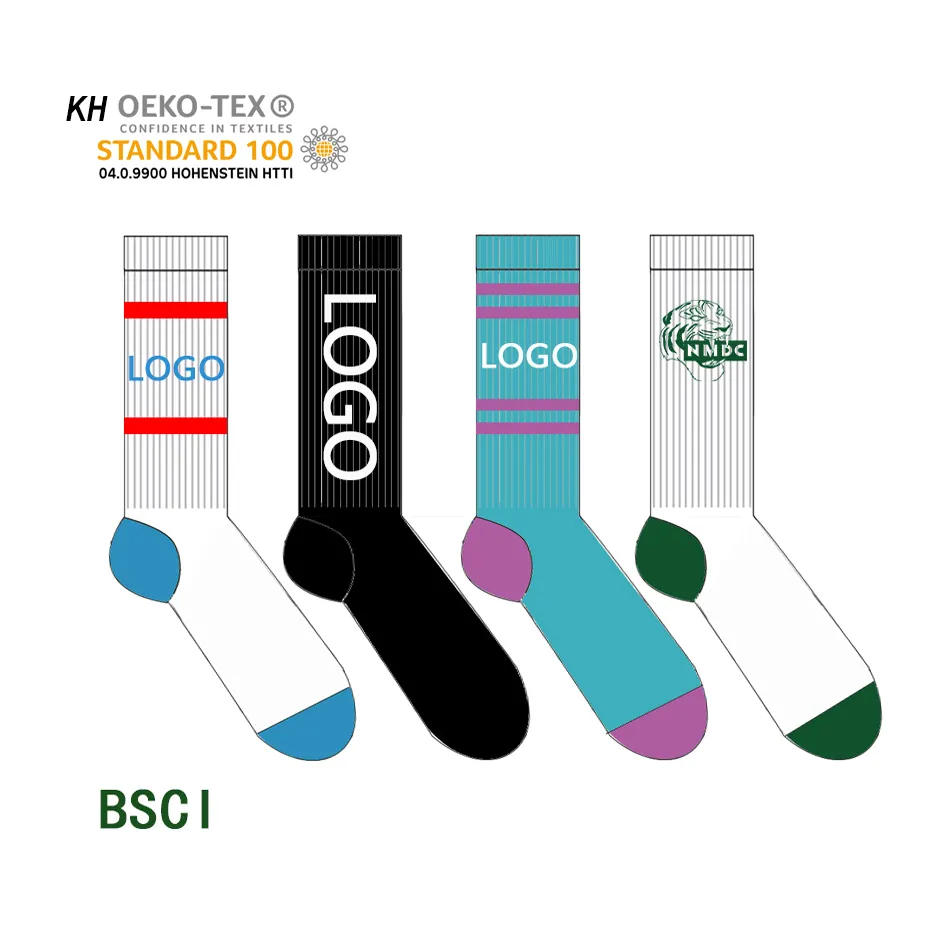 (KH) OEM crew men tube calcetines Customize knitted embroidered design made embroidery custom logo cotton sport athletic socks