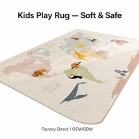Educational World Map Area Rug for Kids Room Cute Animal Pattern Play Mat Large Non-slip Nursery Carpet Soft Washable Floor Rug