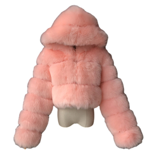 Manteau de Fourrure Veste Mode <span class=keywords><strong>Court</strong></span> pour <span class=keywords><strong>Femme</strong></span> Manteau en Fausse Fourrure de Renard avec <span class=keywords><strong>Capuche</strong></span> Manteau d'Hiver en Fausse Fourrure pour Dame - Product Image 4