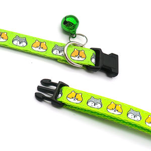 超かわいい芝犬ハスキーアラスカプリントナイロンペット犬の首輪モダンな漫画デザイン耐久性のある黒バックルカラフルなベル猫 - Product Image 4