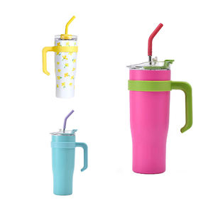 Gobelet isotherme en acier inoxydable de 40 oz avec poignée et paille, tasse de voyage anti-fuite pour boissons chaudes et froides, tasse à café réutilisable - Product Image 3