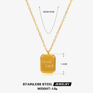 Moda 18K chapado en oro buena suerte cuadrado collar de acero inoxidable personalizado Rosa corazón impermeable joyería Collar para mujer - Product Image 6