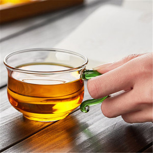 Tazza in Vetro Resistente alle Alte Temperature <span class=keywords><strong>da</strong></span> 130ml, Piccola Tazza <span class=keywords><strong>da</strong></span> Tè Trasparente con Manico Verde - Product Image 2