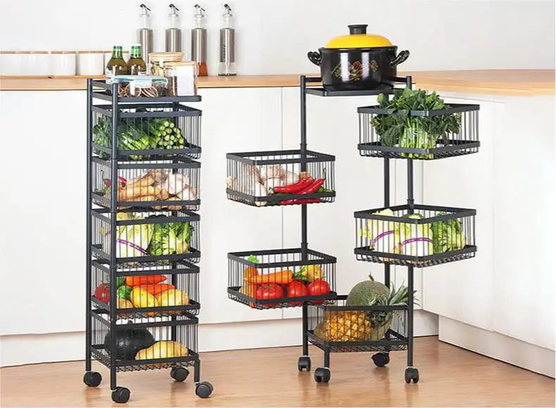 Küchen-Speicher-Obst- und Gemüseregal, freistehendes mehrschichtiges Trolley abnehmbares multifunktionales Lagerregal