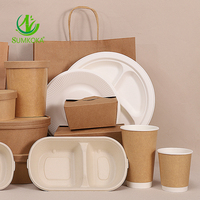 SUMKOKA BPI – Vaisselle jetable biodégradable en pulpe de papier et bagasse de canne à sucre : gobelets, bols, assiettes, boîtes à lunch