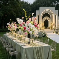 Bola de flores artificiales rosa, verde, blanca, mixta, con rosas, hortensias y amaranto, ramo floral para decoración de mesa de recepción de bodas