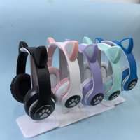 Headphone LED STN28 Berkualitas Tinggi dengan Desain Telinga Kucing, Peredam Kebisingan, untuk Dewasa, Anak-anak, dan Perempuan, Dilengkapi Lampu, Nirkabel, dengan Mikrofon, Kartu TF, dan Radio FM