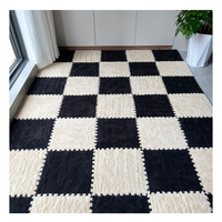 Modern Plush Pink White Interlocking Velvet Non-Slip Floor Rug Puzzle Carpet for Teen Living Room Home Polyester