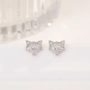 S925 Sterling Silver Earrings Temperament Cute Fox Diamond Earrings Korean Fashion Jewelry Women's Jewelry Joker Earrings