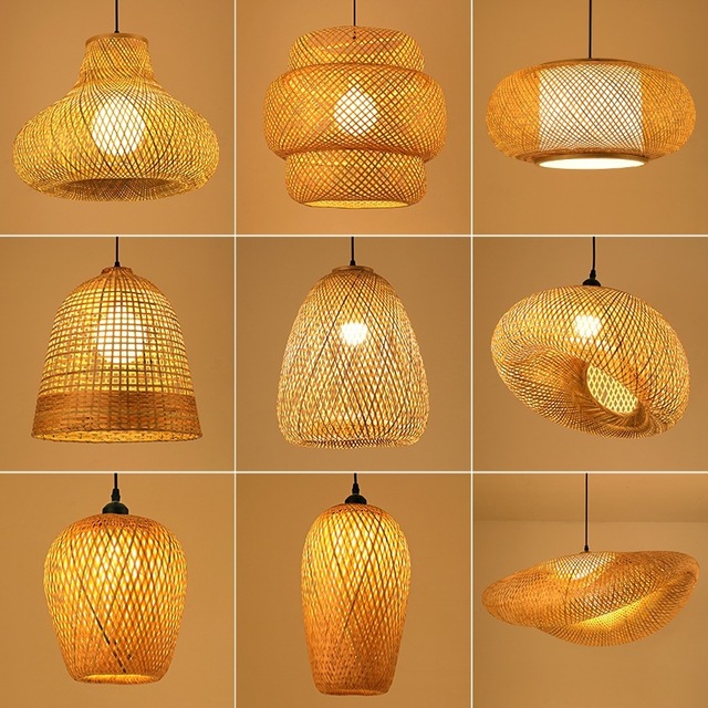 Decor Indoor Lighting Modern Add Atmosphere Hand Woven Rattan Bamboo Rattan White Pendant Lamp Rattan Pendant Light Shade