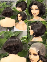 Perruque courte bouclée Bob Pixie Cut avec grand pour dentelle frontale 13x4 5x5 bouclée Bob nœuds blanchis cheveux de bébé