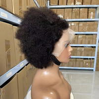 Vendeur d'usine 100% cheveux humains Afro Wave Pixie perruque Bomb BlendHot vente naturel noir Afro crépus 13x4 dentelle pleine frontale Bob perruque