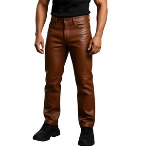 Pantalon en cuir pour homme, nouveau style, anti-rides, séchage rapide, avec fermeture éclair et devant plat - Product Image 1