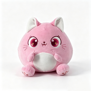 Customized Soft pink kitty <b>plush</b> with embroidered eye, Round pink <b>cat</b> <b>plush</b> with big star eyes, Chubby <b>cat</b> <b>plush</b> with white bell - Product Image 2