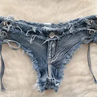 Logo personnalisé maillot de bain femmes Sexy Denim costumes Bikini ensemble à lacets cordon maillots de bain 2025 Vintage jean deux pièces maillots de bain