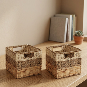 Paniers de rangement rustiques carrés en jacinthe d'eau avec poignées, bac multifonctionnel pour l'organisation et le rangement - Product Image 4
