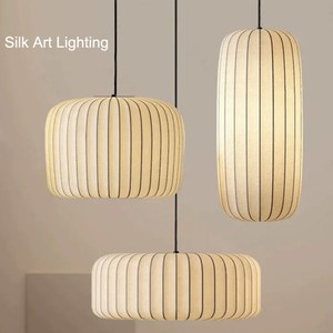 Lampada <span class=keywords><strong>a</strong></span> Sospensione in Seta Stile Giapponese Wabi Sabi, Paralume in Tessuto Naturale per Caffè, Ristoranti, Uffici, Luce <span class=keywords><strong>da</strong></span> Soffitto E27 - Product Image 1