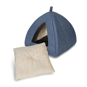 2024 Hersteller benutzer definierte Logo tragbare moderne niedliche weiche wasch bare Hund Katze Höhle Bett Winter Denim blau Plüsch Haustier Haus für Katze - Product Image 4