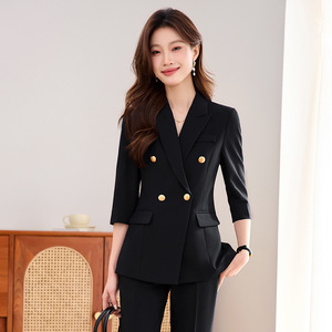 Women's Professional Suit Set Double Breasted Three Quarter Sleeve Anti Wrinkle Office Lady Spring Workwear Formal Interview - Product Image 3