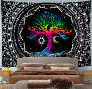 Tapiz Decorativo con Estampado Psicodélico <span class=keywords><strong>de</strong></span> Sol y Luna, Blanco y Negro, Tarot, Astrología, Brujería, Diseño Nórdico, Ecológico, <span class=keywords><strong>de</strong></span> Poliéster, para Decoración <span class=keywords><strong>de</strong></span> Habitaciones - Product Image 4